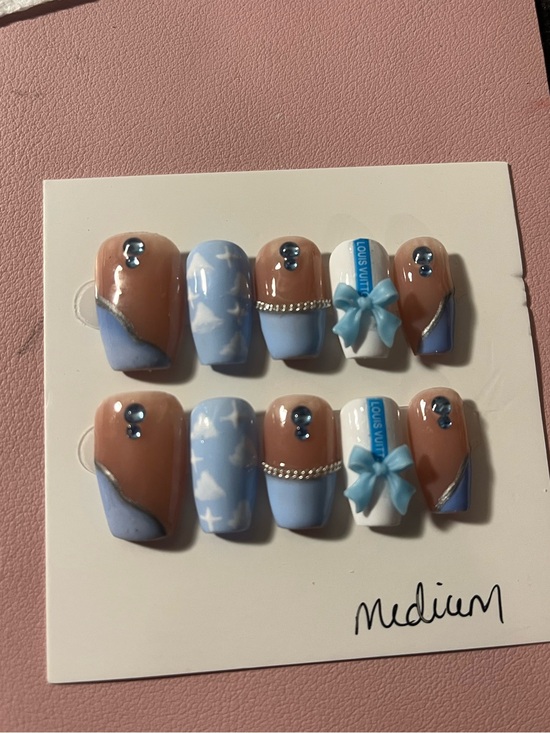 Hand Crafted Other - 10 PC Hand Crafted Cloudy Blue French Nails NWT